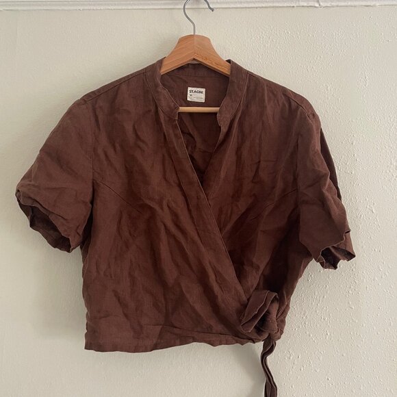 St. Agni Crossbody Linen Tie Top, Size M - Picture 1 of 3